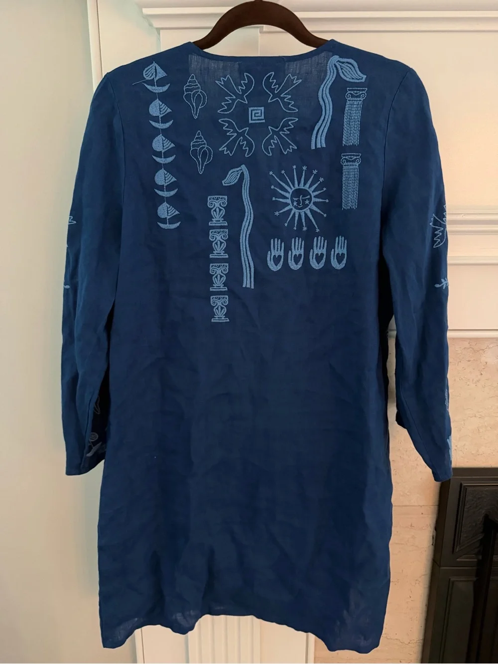 Johnny Was Women’s Navy Blue Embroidered Hippy Boho Tunic Linen Dress Size S